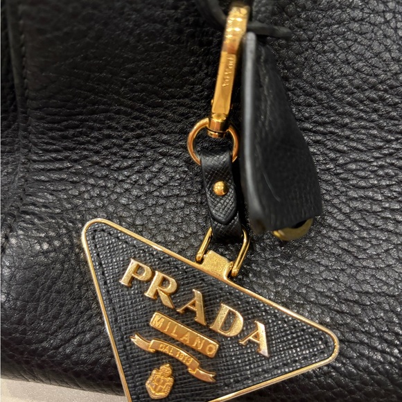 Prada Black Leather Shoulder Bag with Gold Accents - Picture 4 of 14